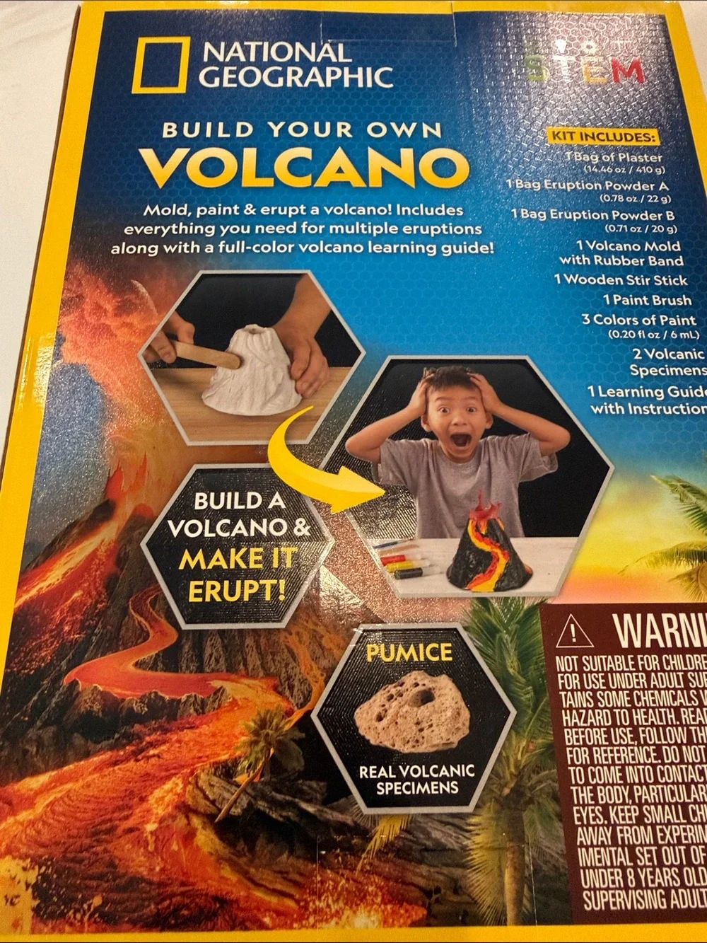 NWT National Geographic Build Your Own Volcano Kit STEM - Yellow, Blue